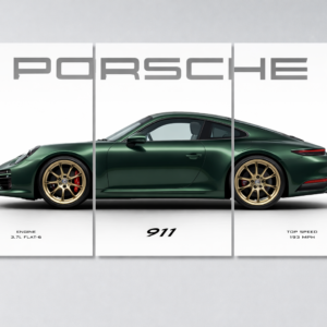 Porsche 911 3-Split Poster Set - Forest Green Automotive Wall Art (A4 x 3 Panels)