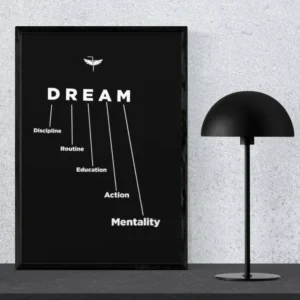 DREAM Acronym Motivational Wall Art – Discipline, Routine, Education, Action, Mentality Poster