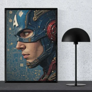 Cyberpunk Captain America Tech Poster - Futuristic Hero Wall Art