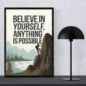 Believe In Yourself Mountain Climber Inspirational Wall Art Poster
