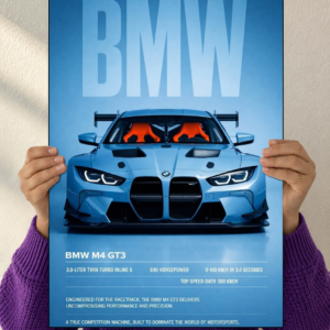 BMW M4 GT3 Poster – Blue Race Car Wall Art Print | Acrylic, Foam & Paper